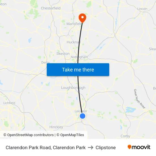Clarendon Park Road, Clarendon Park to Clipstone map