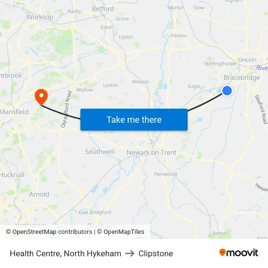 Health Centre, North Hykeham to Clipstone map