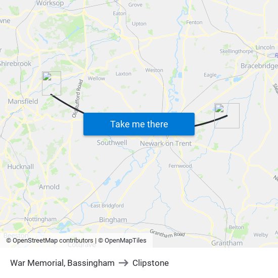 War Memorial, Bassingham to Clipstone map