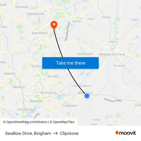 Swallow Drive, Bingham to Clipstone map