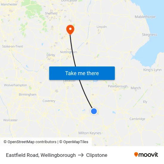 Eastfield Road, Wellingborough to Clipstone map