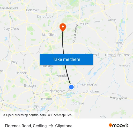 Florence Road, Gedling to Clipstone map