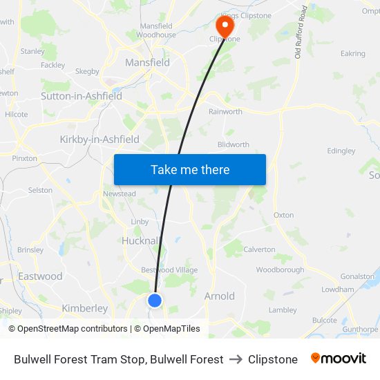 Bulwell Forest Tram Stop, Bulwell Forest to Clipstone map