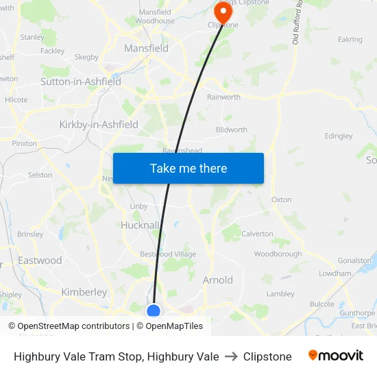 Highbury Vale Tram Stop, Highbury Vale to Clipstone map