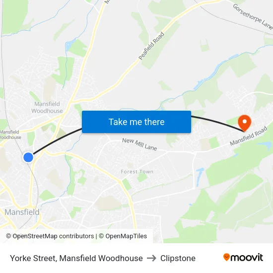 Yorke Street, Mansfield Woodhouse to Clipstone map