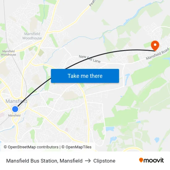 Mansfield Bus Station, Mansfield to Clipstone map