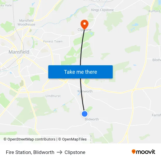 Fire Station, Blidworth to Clipstone map