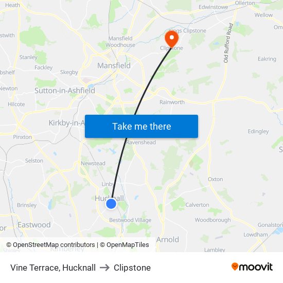 Vine Terrace, Hucknall to Clipstone map