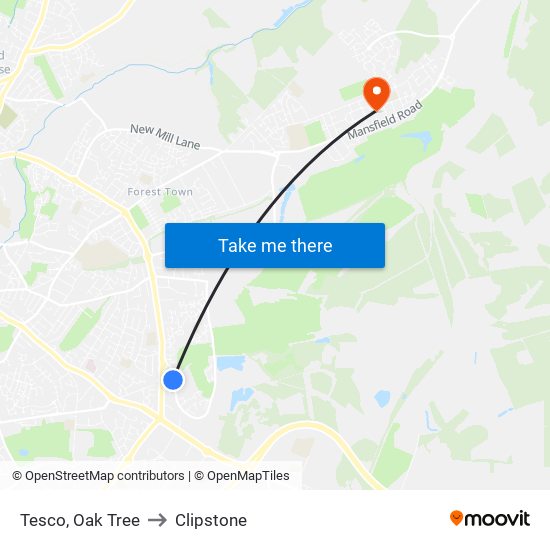 Tesco, Oak Tree to Clipstone map