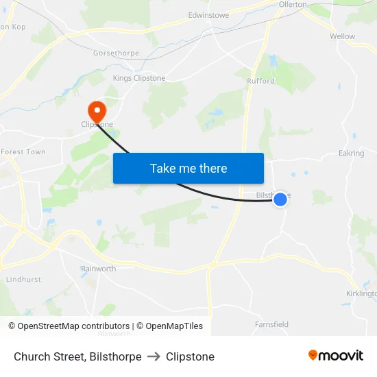Church Street, Bilsthorpe to Clipstone map