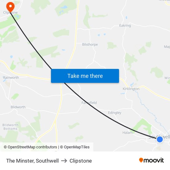 The Minster, Southwell to Clipstone map