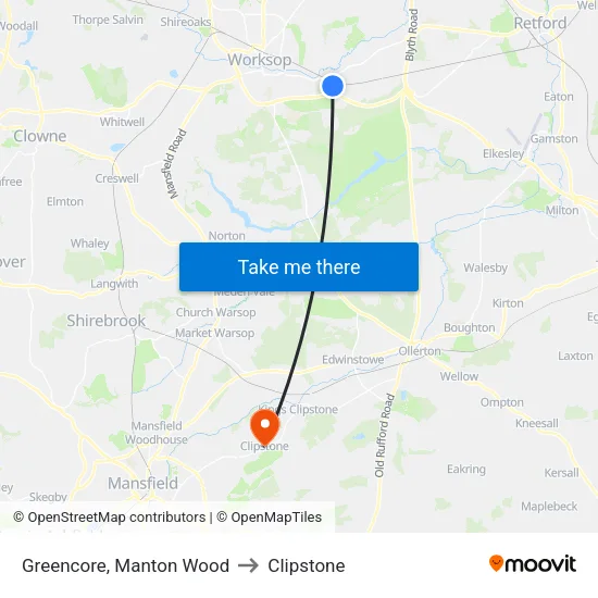 Greencore, Manton Wood to Clipstone map