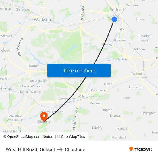 West Hill Road, Ordsall to Clipstone map