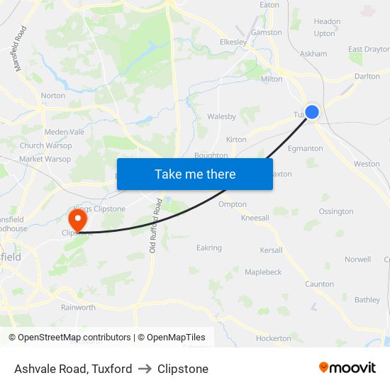 Ashvale Road, Tuxford to Clipstone map