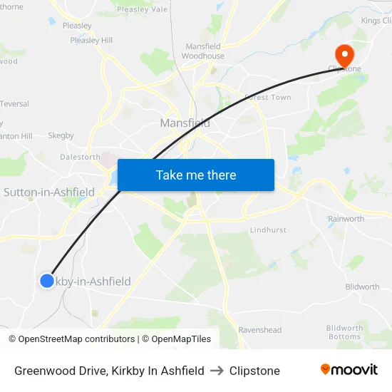 Greenwood Drive, Kirkby In Ashfield to Clipstone map