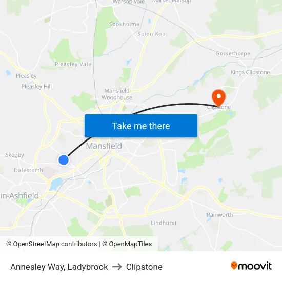 Annesley Way, Ladybrook to Clipstone map