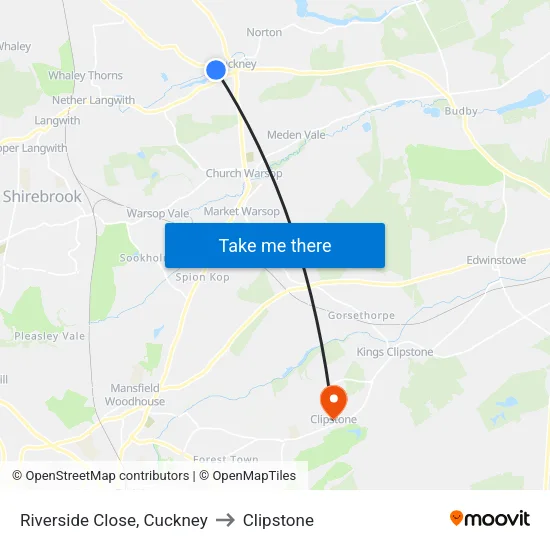Riverside Close, Cuckney to Clipstone map
