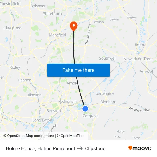 Holme House, Holme Pierrepont to Clipstone map