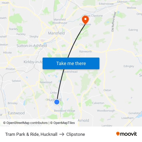 Tram Park & Ride, Hucknall to Clipstone map