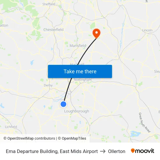 Ema Departure Building, East Mids Airport to Ollerton map