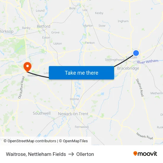 Waitrose, Nettleham Fields to Ollerton map