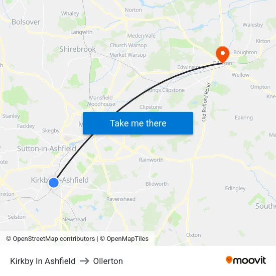 Kirkby In Ashfield to Ollerton map