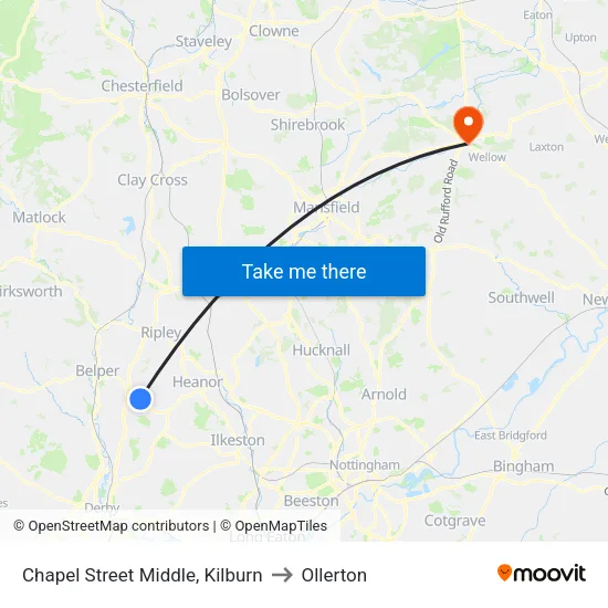 Chapel Street Middle, Kilburn to Ollerton map