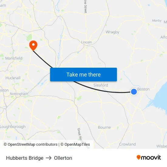 Hubberts Bridge to Ollerton map
