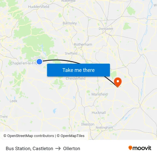 Bus Station, Castleton to Ollerton map