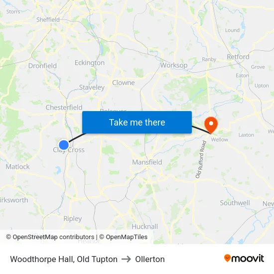 Woodthorpe Hall, Old Tupton to Ollerton map