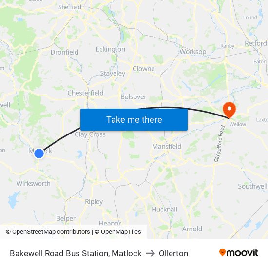 Bakewell Road, Matlock to Ollerton map