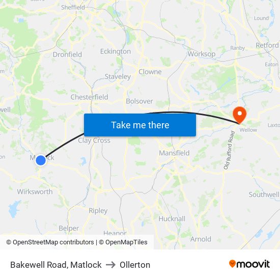Bakewell Road, Matlock to Ollerton map