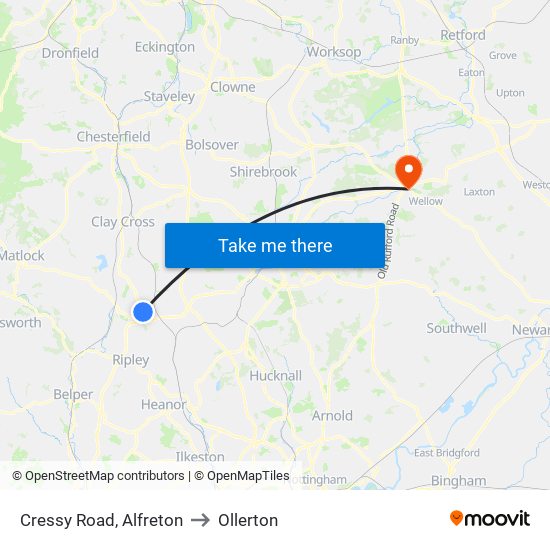 Cressy Road, Alfreton to Ollerton map