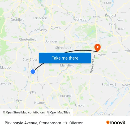 Birkinstyle Avenue, Stonebroom to Ollerton map