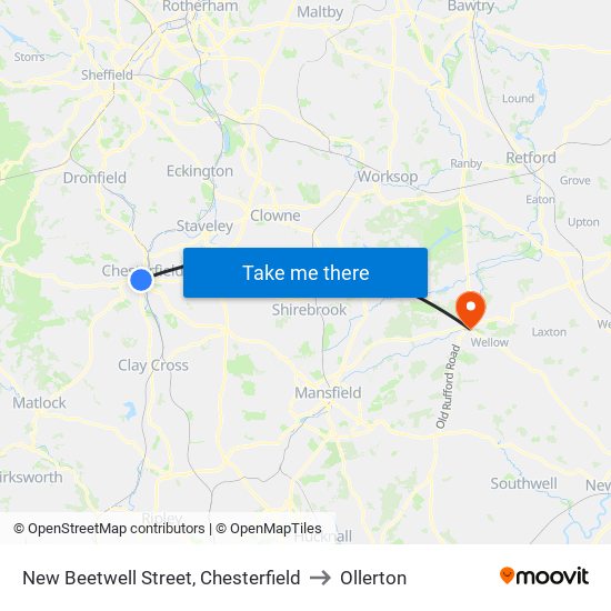 New Beetwell Street, Chesterfield to Ollerton map