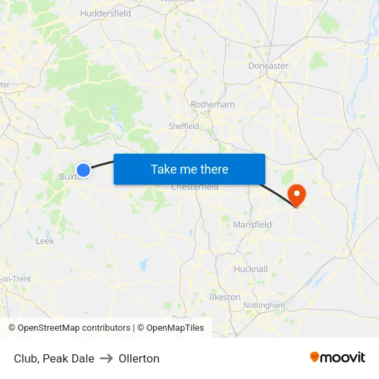 Club, Peak Dale to Ollerton map