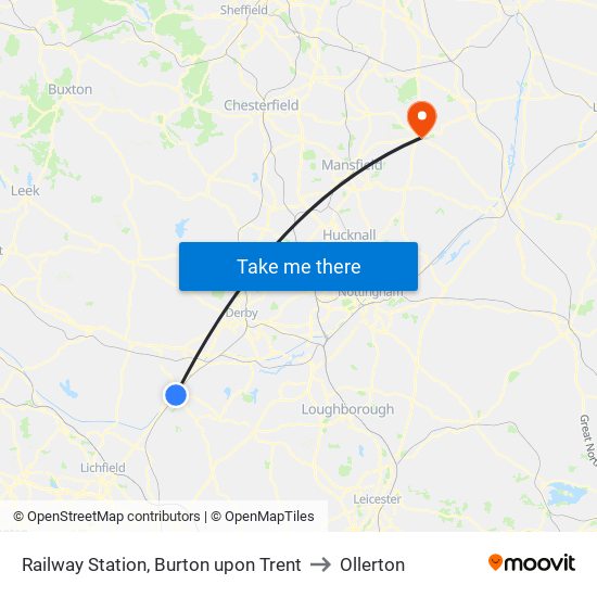 Railway Station, Burton upon Trent to Ollerton map