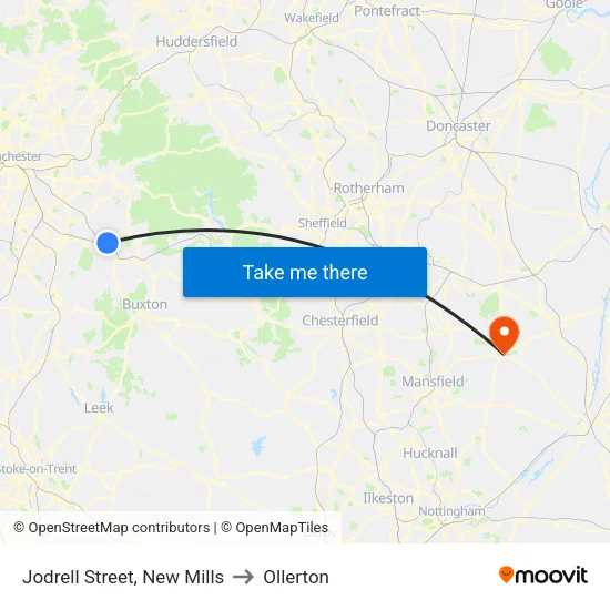 Jodrell Street, New Mills to Ollerton map