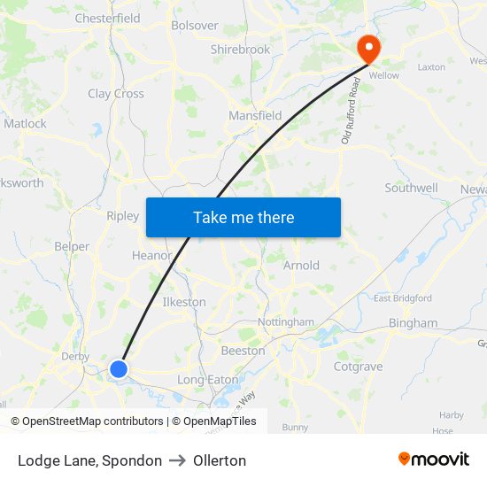 Lodge Lane, Spondon to Ollerton map