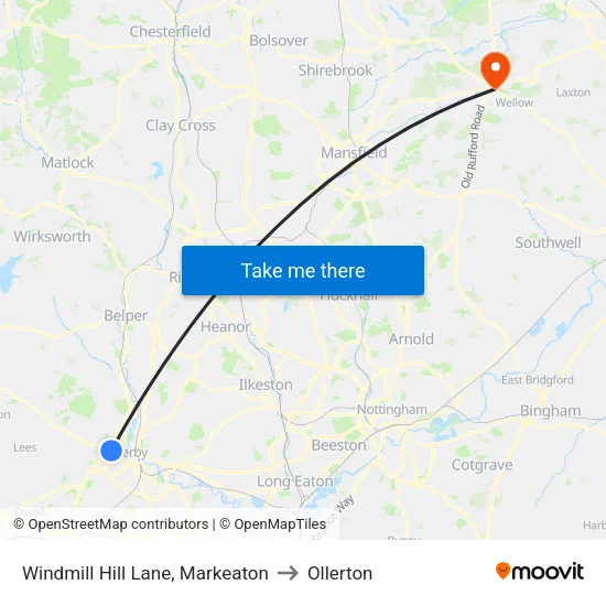 Windmill Hill Lane, Markeaton to Ollerton map