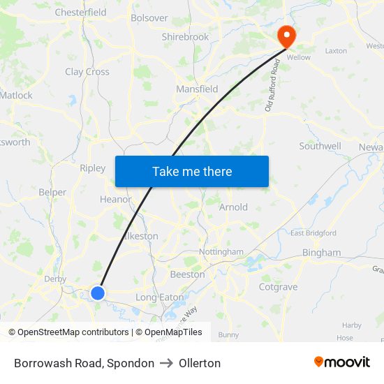 Borrowash Road, Spondon to Ollerton map