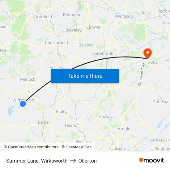 Summer Lane, Wirksworth to Ollerton map