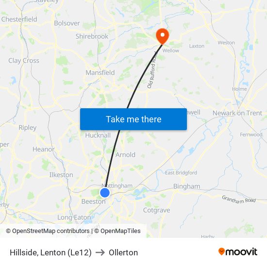 Hillside, Lenton (Le12) to Ollerton map