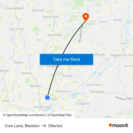 Cow Lane, Beeston to Ollerton map