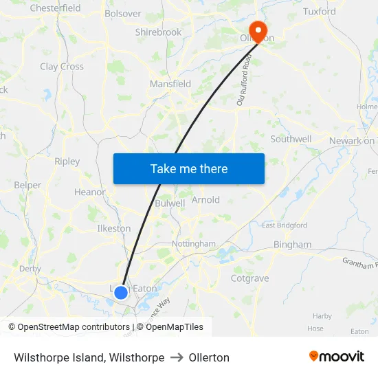 Wilsthorpe Island, Wilsthorpe to Ollerton map