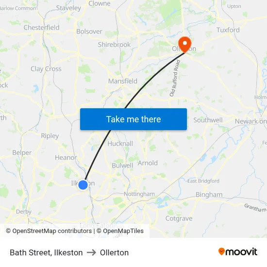 Bath Street, Ilkeston to Ollerton map