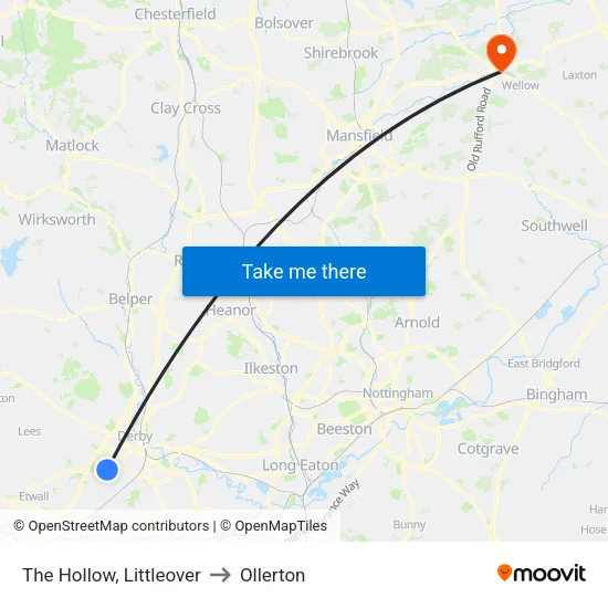 The Hollow, Littleover to Ollerton map