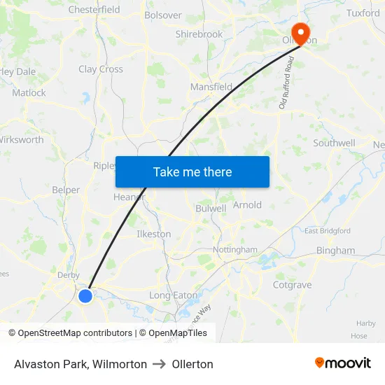 Alvaston Park, Wilmorton to Ollerton map
