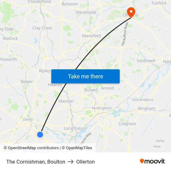 The Cornishman, Boulton to Ollerton map