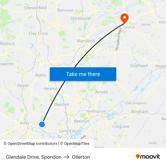 Glendale Drive, Spondon to Ollerton map